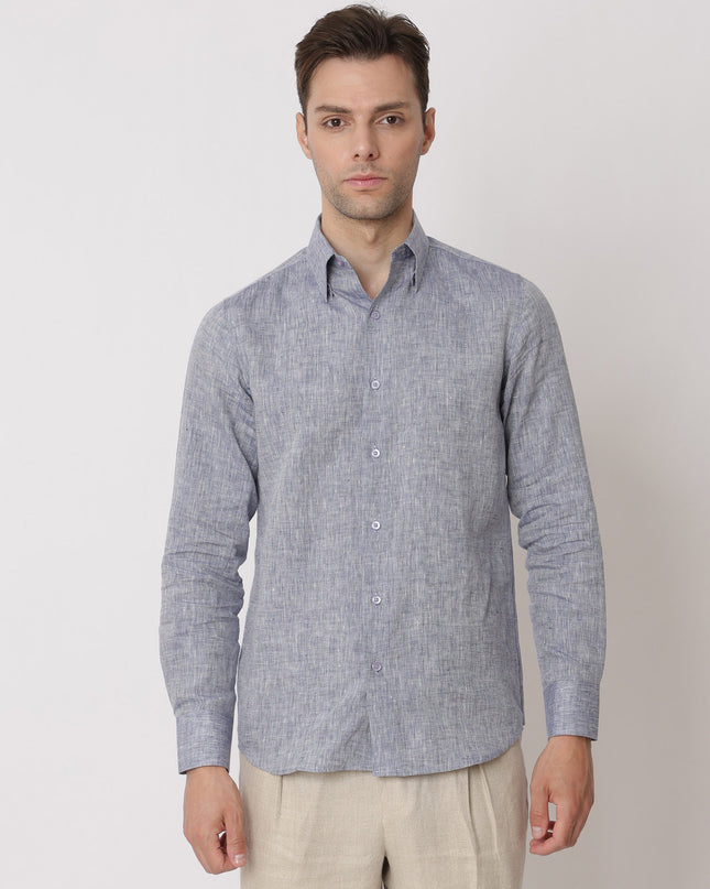 Heather Grey Premium Pure Linen Shirt Classic Fit, Made in UAE-D22007