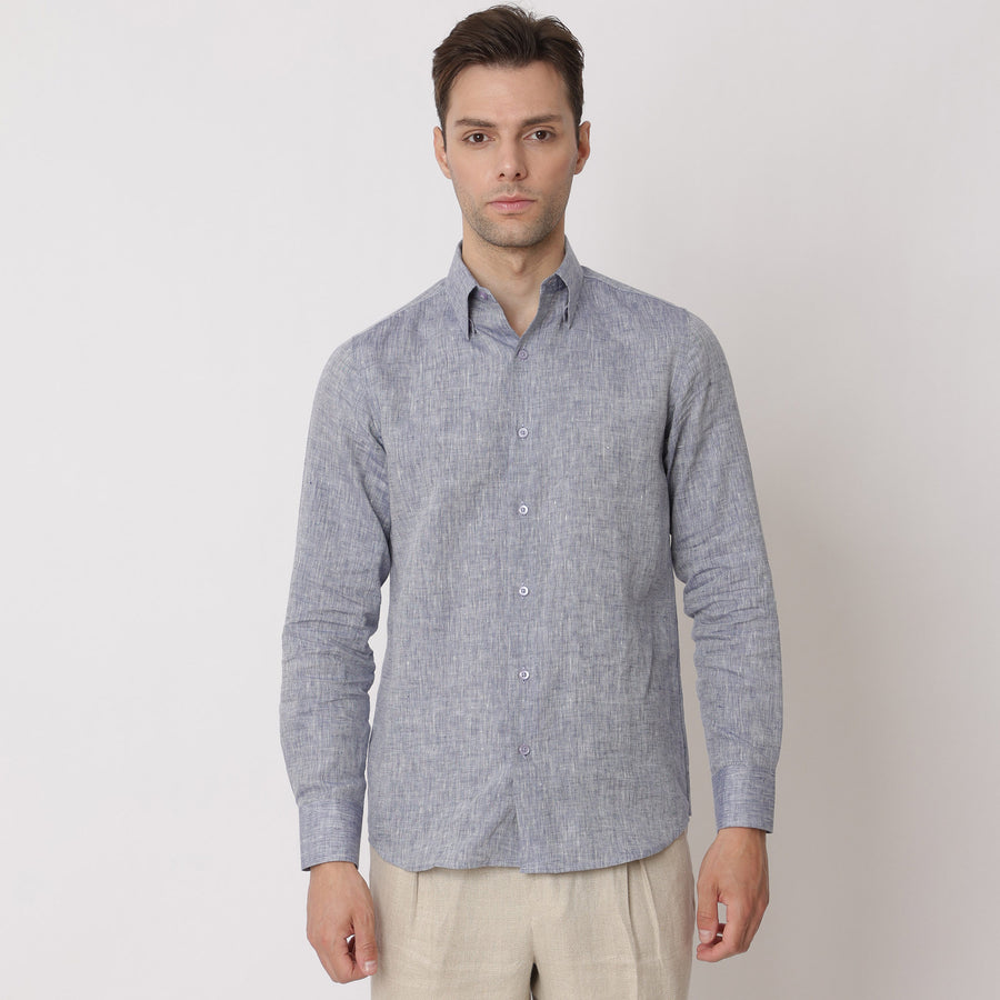 قميص كتان نقي فاخر رمادي اللون، قصة كلاسيكية، صنع في الإمارات العربية المتحدة - D22007