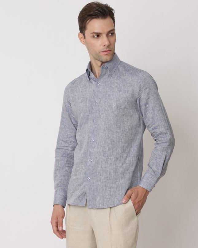 Heather Grey Premium Pure Linen Shirt Classic Fit, Made in UAE-D22007