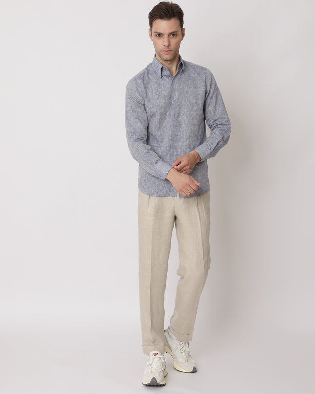 Heather Grey Premium Pure Linen Shirt Classic Fit, Made in UAE-D22007