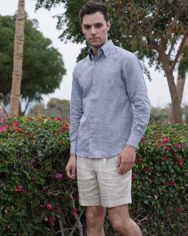 Heather Grey Premium Pure Linen Shirt Classic Fit, Made in UAE-D22007