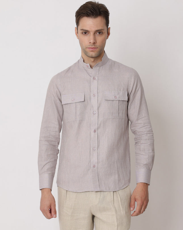 Light Lilac Premium Pure Linen Shirt Mandarin Collar, Made in UAE-D22009