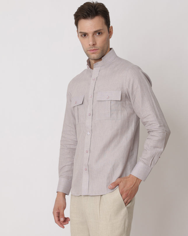 Light Lilac Premium Pure Linen Shirt Mandarin Collar, Made in UAE-D22009