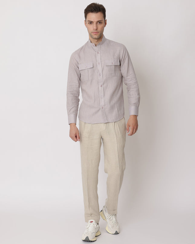 Light Lilac Premium Pure Linen Shirt Mandarin Collar, Made in UAE-D22009
