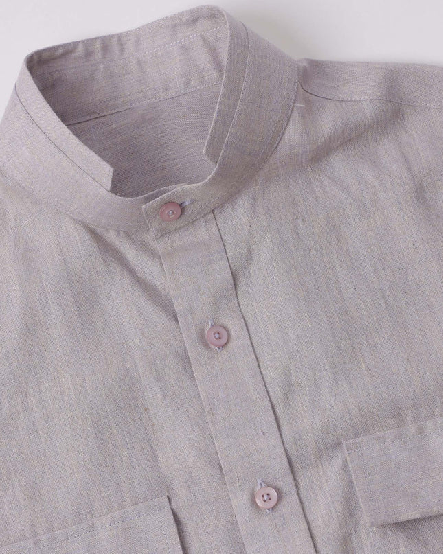 Light Lilac Premium Pure Linen Shirt Mandarin Collar, Made in UAE-D22009