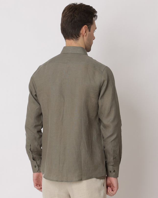 Olive Green Premium Pure Linen Shirt Classic Fit, Made in UAE-D22010