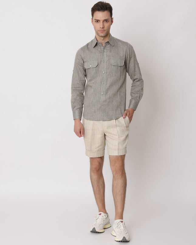 Moss Grey Premium Pure Linen Shirt Classic Fit, Made in UAE-D22011