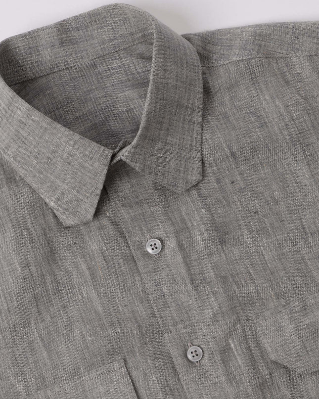 Moss Grey Premium Pure Linen Shirt Classic Fit, Made in UAE-D22011