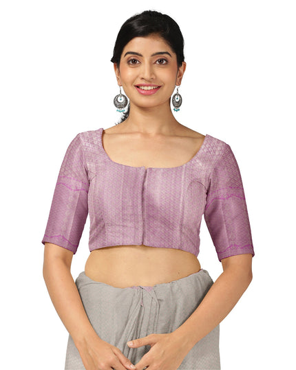 ساري كانجيفارام من الحرير الخالص بلون اللافندر والفضي، مزين بزخارف فنية منسوجة يدويًا، بطول 5.5 متر مع بلوزة، من أصل هندي - D22669