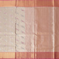 Ivory and Peach Pure Tissue Silk Kanjeevaram Saree with Delicate Handwoven Floral Motifs, 5.5 Meters with Blouse Piece, Originating from India-D22671