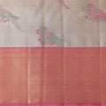 Ivory and Peach Pure Tissue Silk Kanjeevaram Saree with Delicate Handwoven Floral Motifs, 5.5 Meters with Blouse Piece, Originating from India-D22671