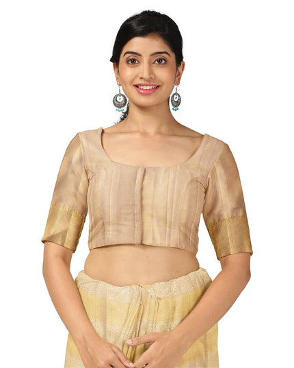 Golden Pure Tissue Silk Kanjeevaram Saree with Traditional Handwoven Textured Weave, 5.5 Meters with Blouse Piece, Originating from India-D22672