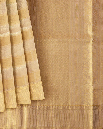 Golden Pure Tissue Silk Kanjeevaram Saree with Traditional Handwoven Textured Weave, 5.5 Meters with Blouse Piece, Originating from India-D22672