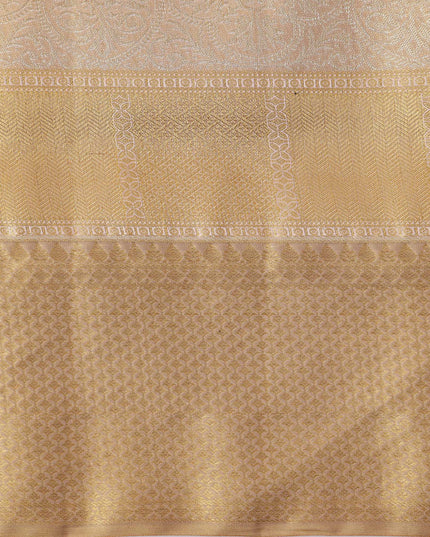 Golden Pure Tissue Silk Kanjeevaram Saree with Traditional Handwoven Textured Weave, 5.5 Meters with Blouse Piece, Originating from India-D22672