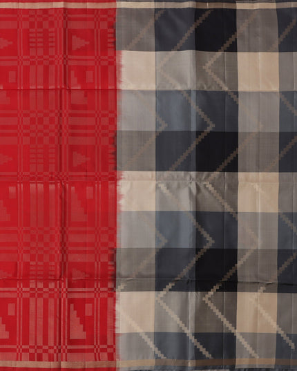 ساري حرير ناعم أحمر وأسود بنسيج هندسي ونقشة بالو ثنائية اللون، بطول 5.5 متر مع قطعة بلوزة، من أصل هندي - D22675