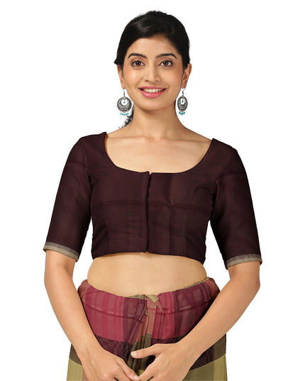 Multicolor Checked Pure Soft Silk Saree with Maroon Pallu and Geometric Weave, 5.5 Meters with Blouse Piece, Originating from India-D22676