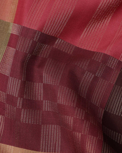 Multicolor Checked Pure Soft Silk Saree with Maroon Pallu and Geometric Weave, 5.5 Meters with Blouse Piece, Originating from India-D22676