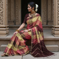 Multicolor Checked Pure Soft Silk Saree with Maroon Pallu and Geometric Weave, 5.5 Meters with Blouse Piece, Originating from India-D22676