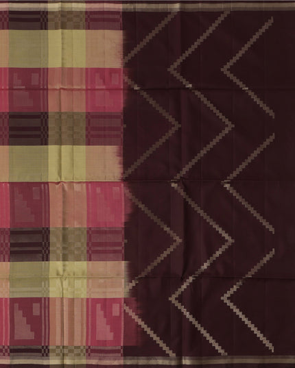 Multicolor Checked Pure Soft Silk Saree with Maroon Pallu and Geometric Weave, 5.5 Meters with Blouse Piece, Originating from India-D22676