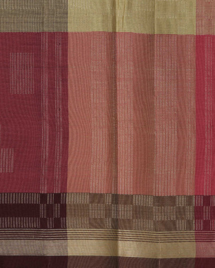 Multicolor Checked Pure Soft Silk Saree with Maroon Pallu and Geometric Weave, 5.5 Meters with Blouse Piece, Originating from India-D22676