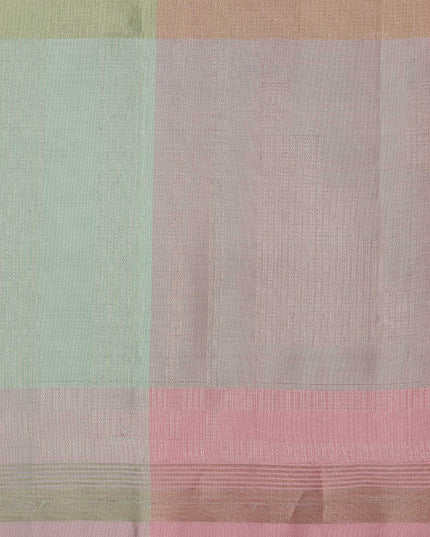 ساري حرير ناعم نقي بمربعات باستيل مع نقشة بالو وردية ونسيج هندسي رقيق، بطول 5.5 متر مع قطعة بلوزة، من أصل هندي - D22677