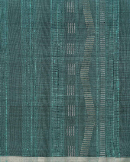 ساري حرير ناعم نقي مزخرف بنقشة زهور باللونين الأزرق المخضر والأزرق البحري مع خطوط أفقية، بطول 5.5 متر مع قطعة بلوزة، من أصل هندي - D22678