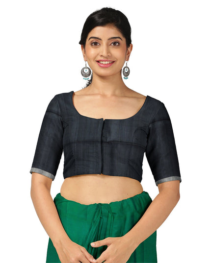 ساري حرير ناعم نقي، بنقشة البولكا الخضراء والسوداء، مع حواف منقوشة، بطول 5.5 متر مع بلوزة، من الهند - D22679