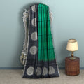ساري حرير ناعم نقي، بنقشة البولكا الخضراء والسوداء، مع حواف منقوشة، بطول 5.5 متر مع بلوزة، من الهند - D22679