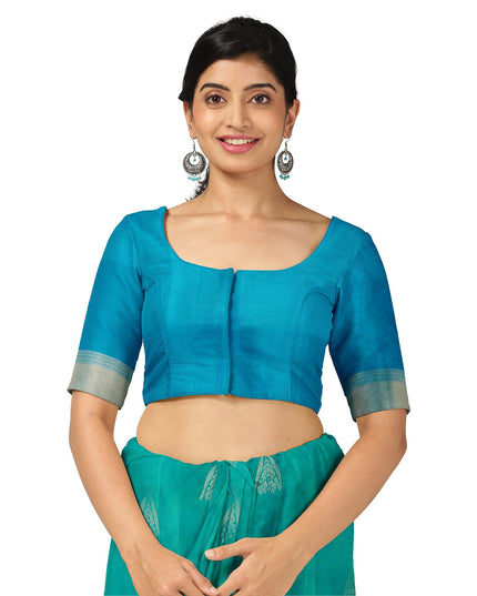 ساري حرير ناعم منسوج بلون أخضر زمردي مع لمسات من زاري ذهبي، بطول 5.5 متر مع قطعة بلوزة، من أصل هندي - D22681