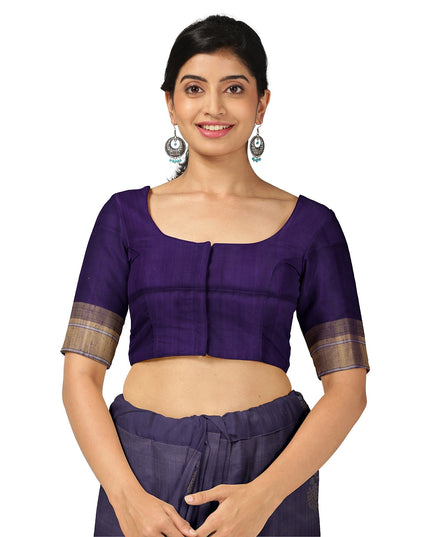 ساري بوتا زهري من الحرير الناعم بلون بنفسجي ذهبي مع حافة متباينة، بطول 5.5 متر مع قطعة بلوزة، من أصل هندي - D22682