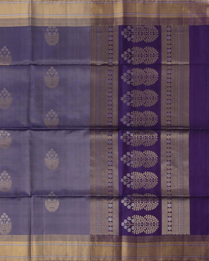 ساري بوتا زهري من الحرير الناعم بلون بنفسجي ذهبي مع حافة متباينة، بطول 5.5 متر مع قطعة بلوزة، من أصل هندي - D22682