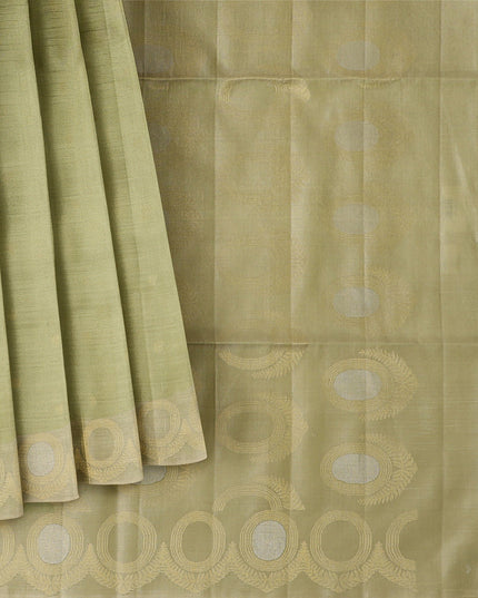 Pastel Green Soft Silk Saree with Zari Circle Border and Subtle Checkered Texture, 5.5 Meters with Blouse Piece, Originating from India-D22689