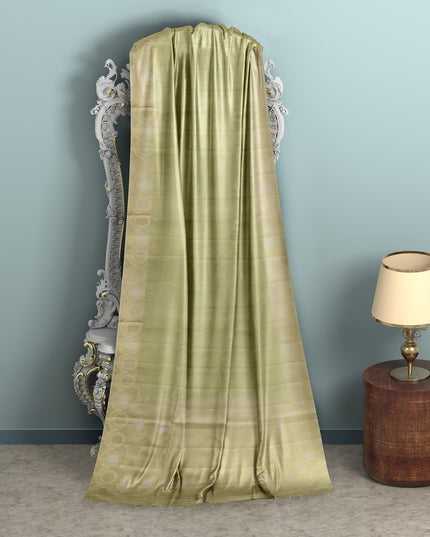 Pastel Green Soft Silk Saree with Zari Circle Border and Subtle Checkered Texture, 5.5 Meters with Blouse Piece, Originating from India-D22689