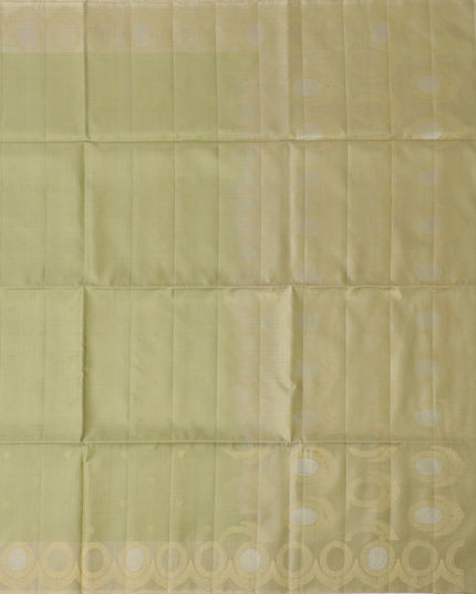 Pastel Green Soft Silk Saree with Zari Circle Border and Subtle Checkered Texture, 5.5 Meters with Blouse Piece, Originating from India-D22689