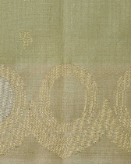 Pastel Green Soft Silk Saree with Zari Circle Border and Subtle Checkered Texture, 5.5 Meters with Blouse Piece, Originating from India-D22689