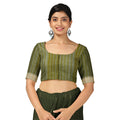 Olive Green Soft Silk Saree with Arrow Motifs and Dual-Toned Pallu Design, 5.5 Meters with Blouse Piece, Originating from India-D22690 - Regal Fabrics