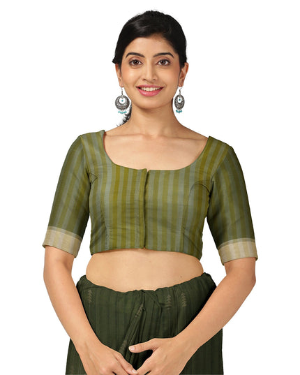 Olive Green Soft Silk Saree with Arrow Motifs and Dual-Toned Pallu Design, 5.5 Meters with Blouse Piece, Originating from India-D22690 - Regal Fabrics