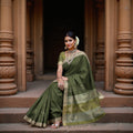 Olive Green Soft Silk Saree with Arrow Motifs and Dual-Toned Pallu Design, 5.5 Meters with Blouse Piece, Originating from India-D22690 - Regal Fabrics