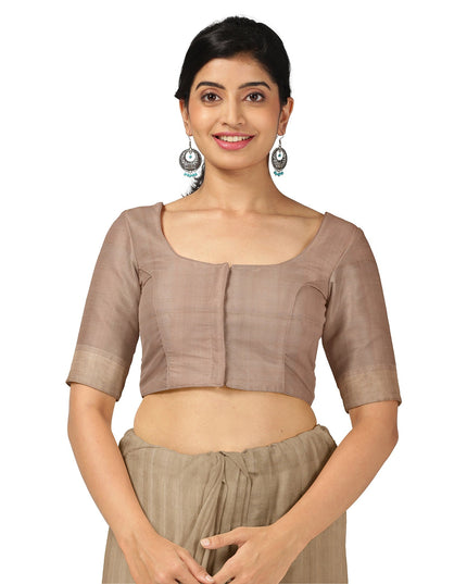 Champagne Beige Soft Silk Saree with Subtle Arrow Weaves and Rustic Pallu Contrast, 5.5 Meters with Blouse Piece, Originating from India-D22692