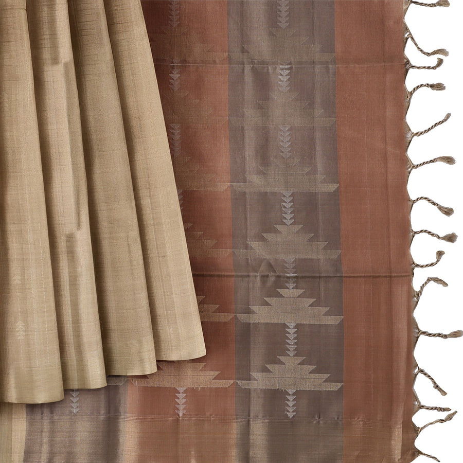 Champagne Beige Soft Silk Saree with Subtle Arrow Weaves and Rustic Pallu Contrast, 5.5 Meters with Blouse Piece, Originating from India-D22692