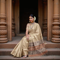 Champagne Beige Soft Silk Saree with Subtle Arrow Weaves and Rustic Pallu Contrast, 5.5 Meters with Blouse Piece, Originating from India-D22692