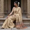 Champagne Beige Soft Silk Saree with Subtle Arrow Weaves and Rustic Pallu Contrast, 5.5 Meters with Blouse Piece, Originating from India-D22692