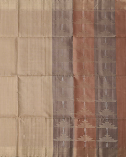 Champagne Beige Soft Silk Saree with Subtle Arrow Weaves and Rustic Pallu Contrast, 5.5 Meters with Blouse Piece, Originating from India-D22692