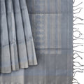 Steel Grey Soft Silk Saree with Subtle Silver Zari Weaving and Self-Checked Design, 5.5 Meters with Blouse Piece, Originating from India-D22693