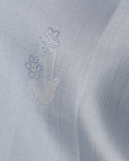 Steel Grey Soft Silk Saree with Subtle Silver Zari Weaving and Self-Checked Design, 5.5 Meters with Blouse Piece, Originating from India-D22693