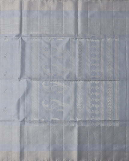 Steel Grey Soft Silk Saree with Subtle Silver Zari Weaving and Self-Checked Design, 5.5 Meters with Blouse Piece, Originating from India-D22693