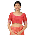 Orange and Pink Pure Silk Kanjeevaram Saree with Diagonal Handwoven Pattern and Contrast Border, 5.5 Meters with Blouse Piece, Originating from India-D22695 - Regal Fabrics