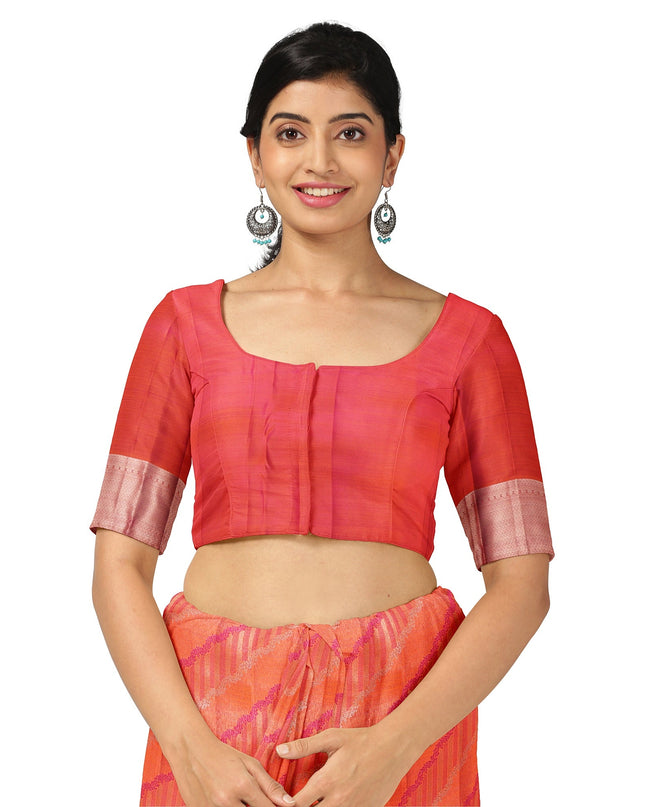 Orange and Pink Pure Silk Kanjeevaram Saree with Diagonal Handwoven Pattern and Contrast Border, 5.5 Meters with Blouse Piece, Originating from India-D22695 - Regal Fabrics