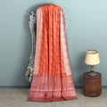 Orange and Pink Pure Silk Kanjeevaram Saree with Diagonal Handwoven Pattern and Contrast Border, 5.5 Meters with Blouse Piece, Originating from India-D22695 - Regal Fabrics