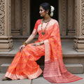 Orange and Pink Pure Silk Kanjeevaram Saree with Diagonal Handwoven Pattern and Contrast Border, 5.5 Meters with Blouse Piece, Originating from India-D22695 - Regal Fabrics